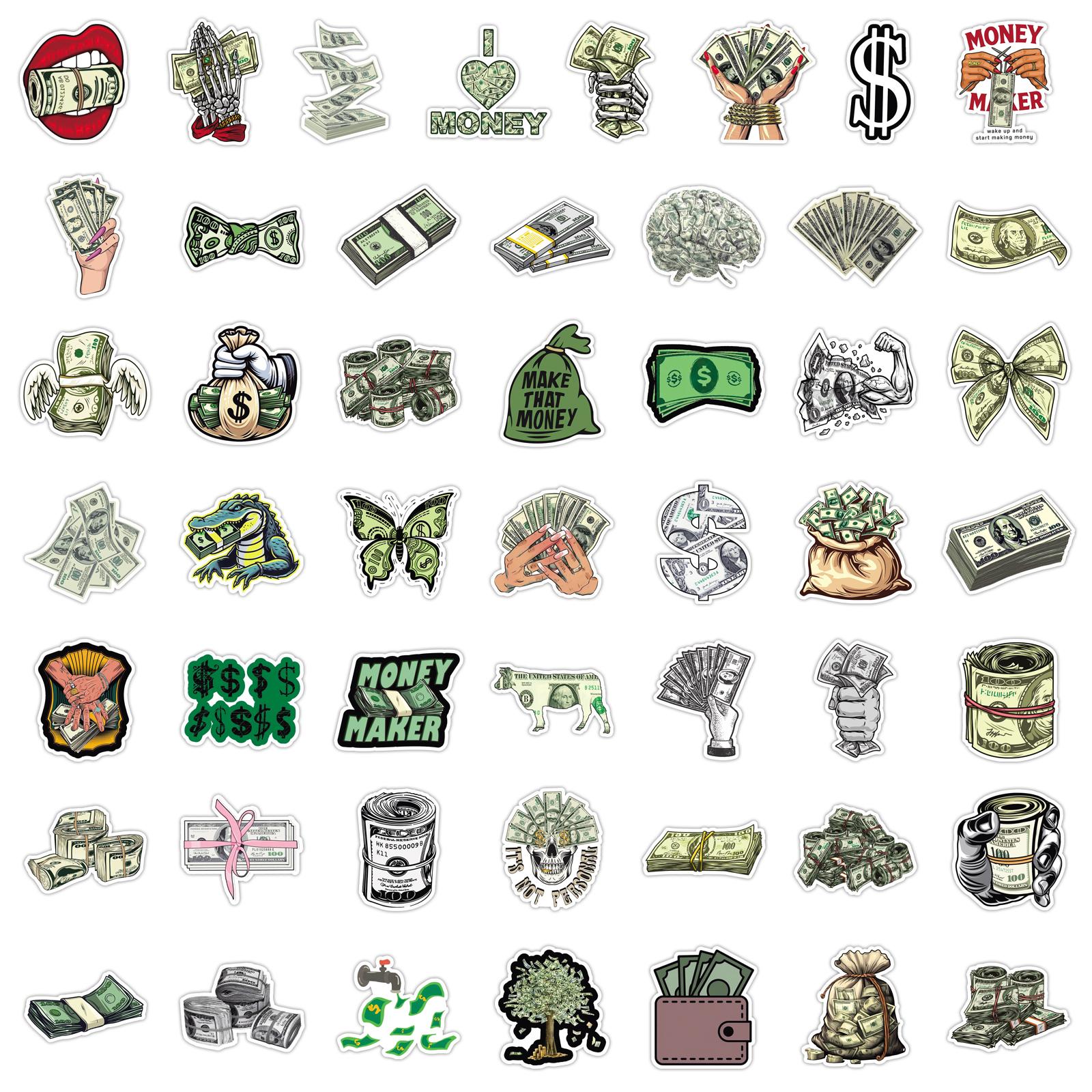 100-Pack Dollar Bill Stickers - 2 American Cash Designs, Creative Money Decals for Phone Cases, Laptops & DIY Projects (Foil Printing, Realistic Texture)