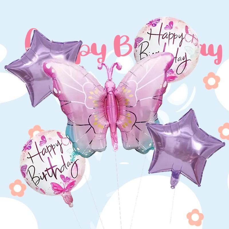 Dreamy Butterfly Star Foil Balloons, Assorted Styles Kit for Wedding, Birthday, Holiday Events, Backdrop Decor