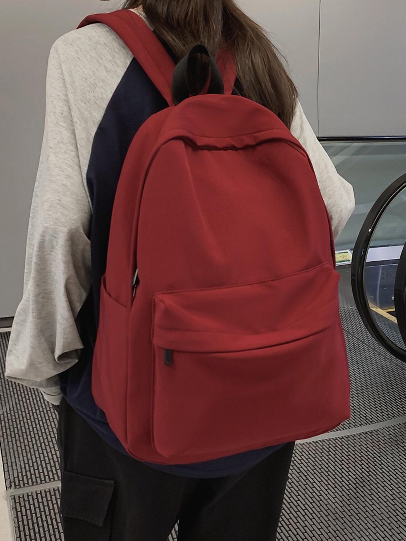 Fashionable and versatile solid color backpack, simple niche design, multi-color basic style, practical and versatile with large capacity, simple bag for college students, easy to carry for daily commuting, Casual backpack