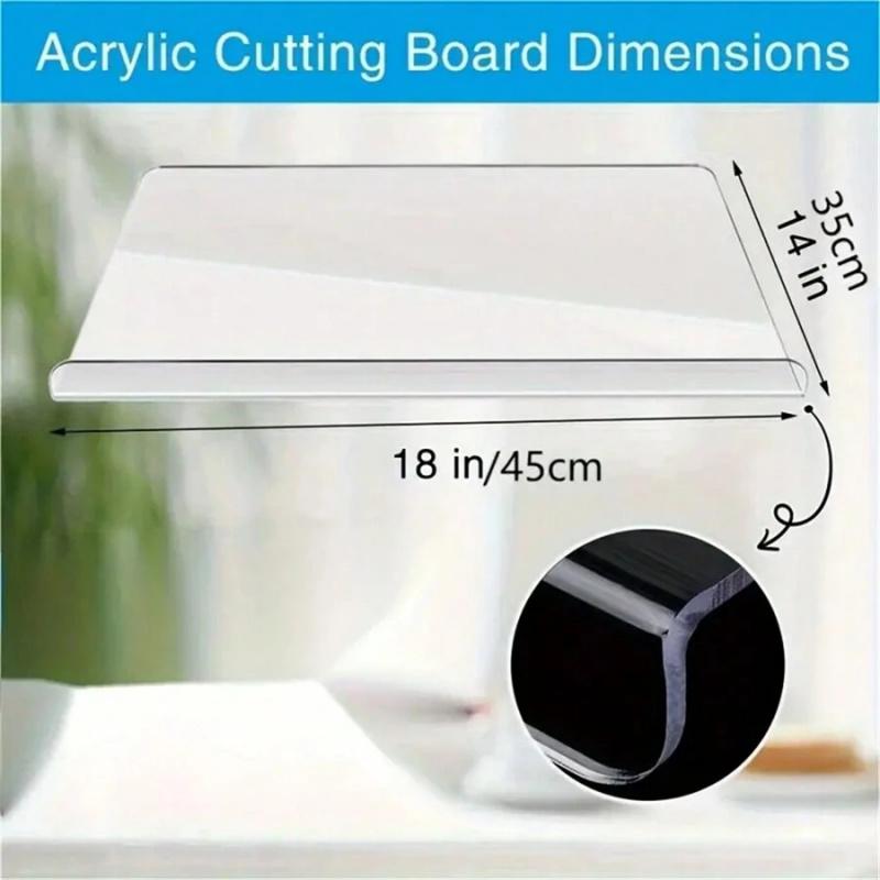 Crystal Clear Acrylic Cutting Board with Lip, Durable Cutting Board, Non-Slip Countertop Protector, Transparent Chopping Board for Kitchen Prep & Countertop Safety, Cutting Boards for Kitchen, Kitchenware