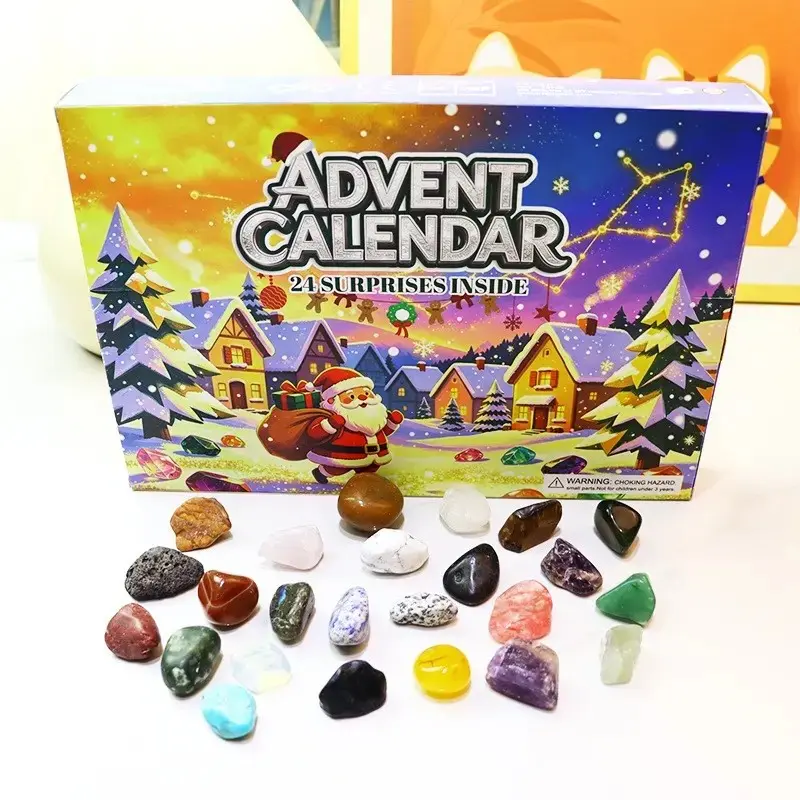 Christmas Countdown Calendar Blind Box Gem Kids Gift Set, Crystal Stone 24-Grid Digital Timer, Holiday Decoration, Y191 Model