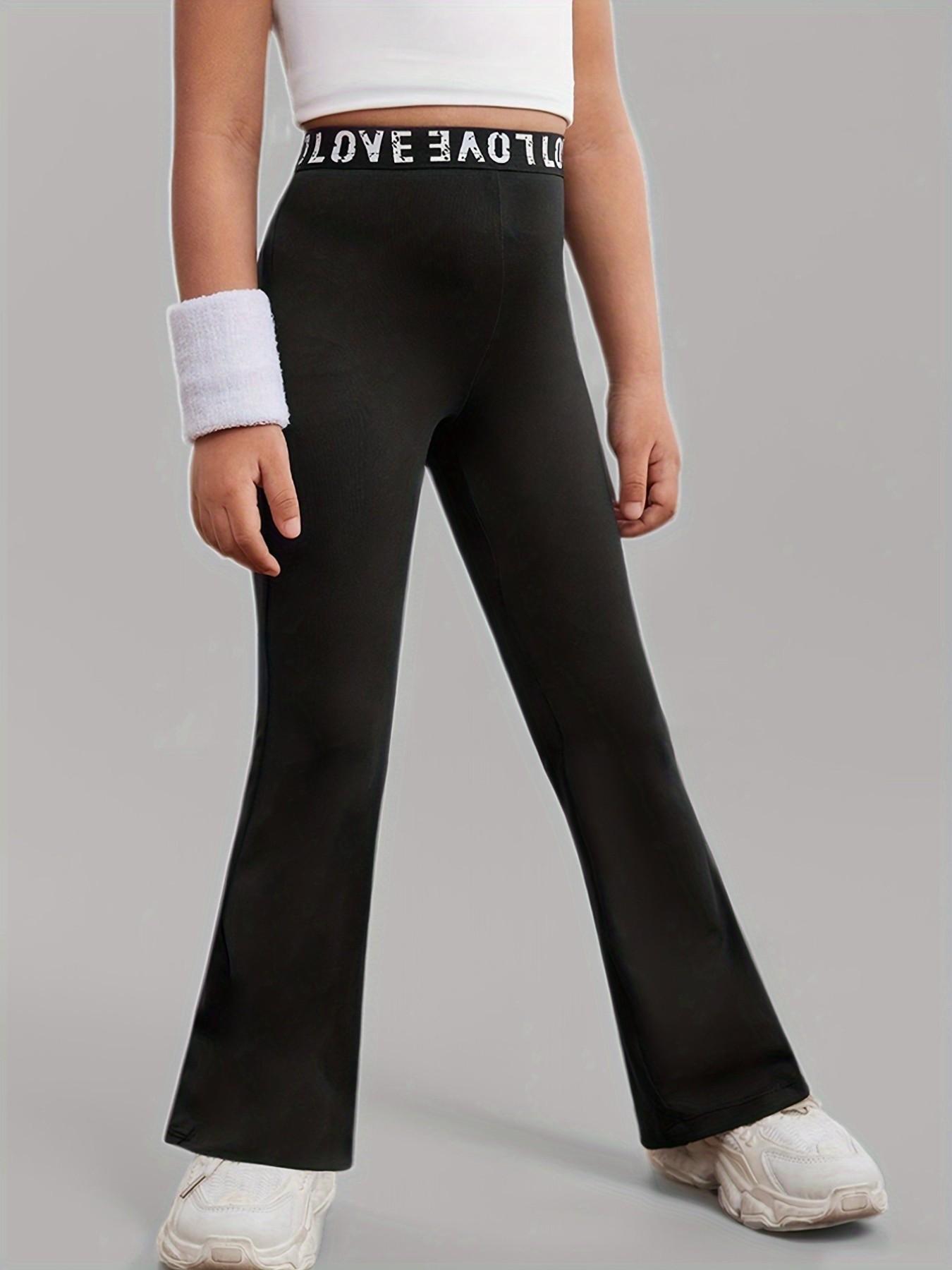 Breathable Girls Flare Pants with Love Waistband, High Elasticity Bootcut Trousers, Comfortable Gym & Daily Wear Bottoms