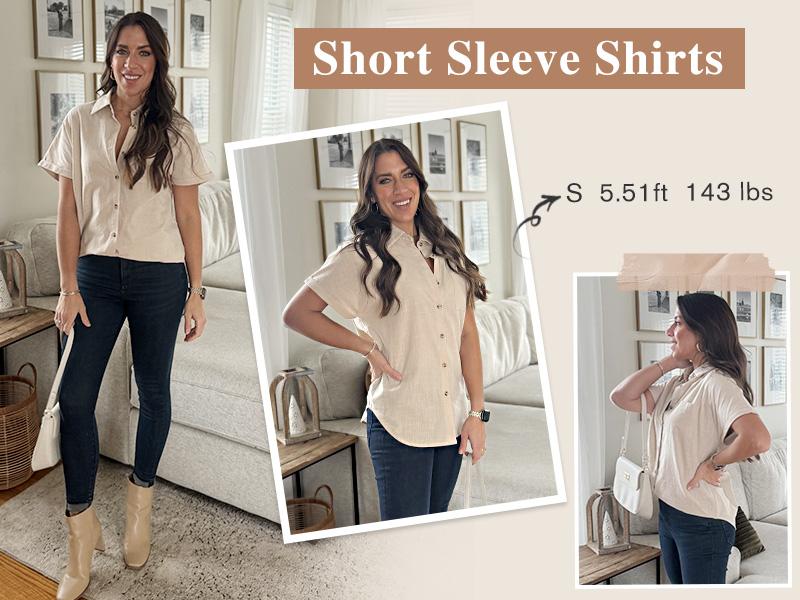 Linen Cotton Womens Short Sleeve Shirts V Neck Collared Button Down Blouse Tops Cotton Womens Short Sleeve Shirts V Neck Collared Button Down Blouse Fashion New Style Gift