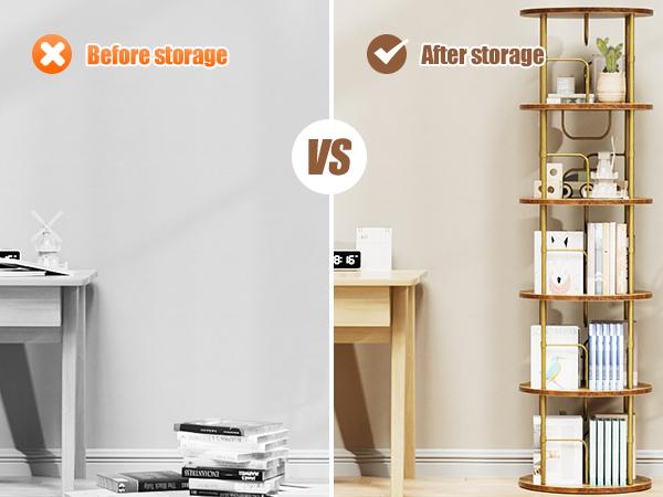 Flycity Rotating Bookshelf,3 Tier -5 Tier Spinning Bookshelf Tower,360° Display Unique Round Bookcase,Floor Standing Corner Revolving Bookshelf Storage Organizer for Home Study Office Furniture Living Room
