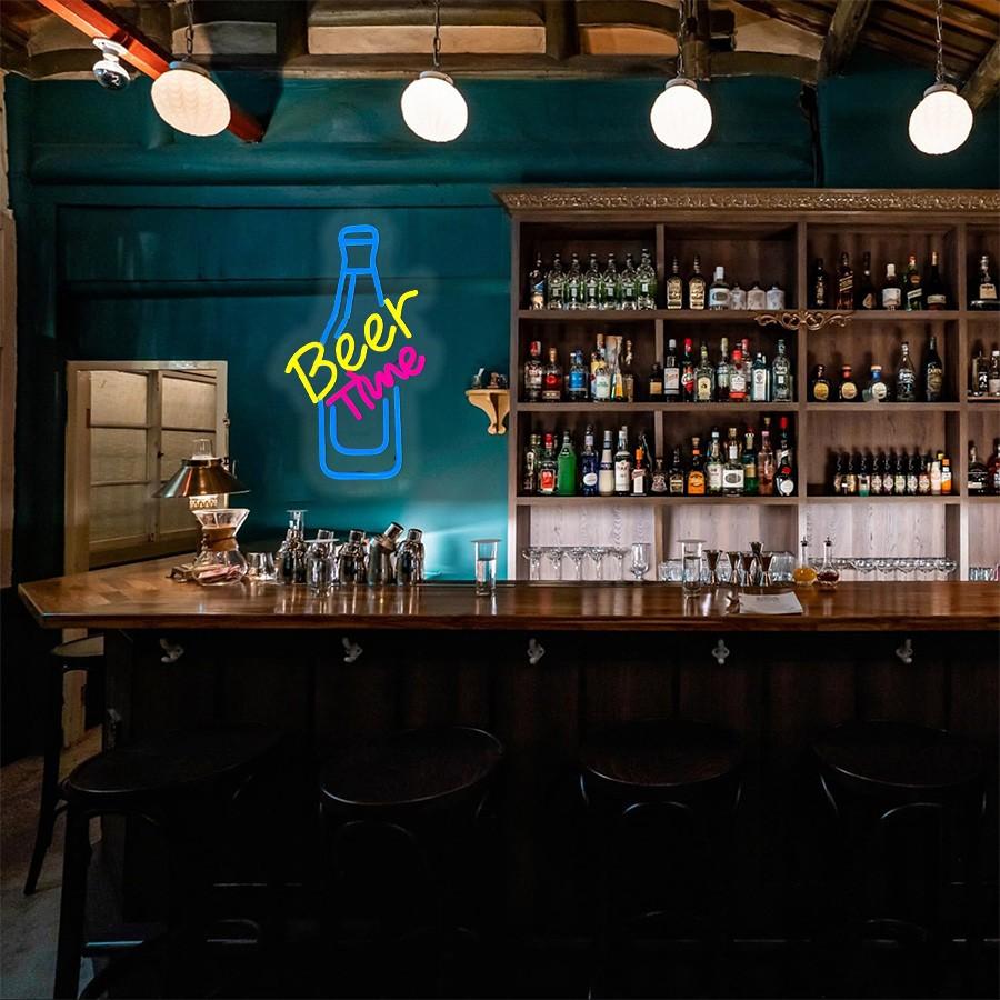 Beer Time Neon Sign Led Wall Decor Man Cave Neon Light Up Signs Wall Art for Home Room Bar Bedroom USB Powered