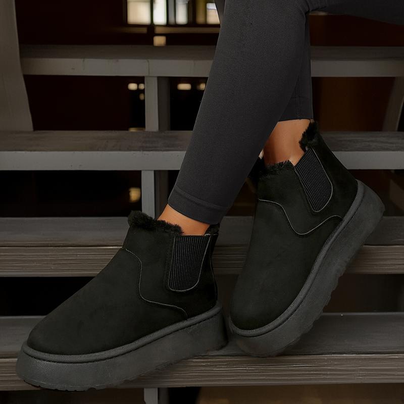 Women's Boots Stylish Comfortable Faux Leather Suede Flat Slip-On Snow Boots for Warmth and Fashion - Short Design Shoes for Indoor and Outdoor Springfresh