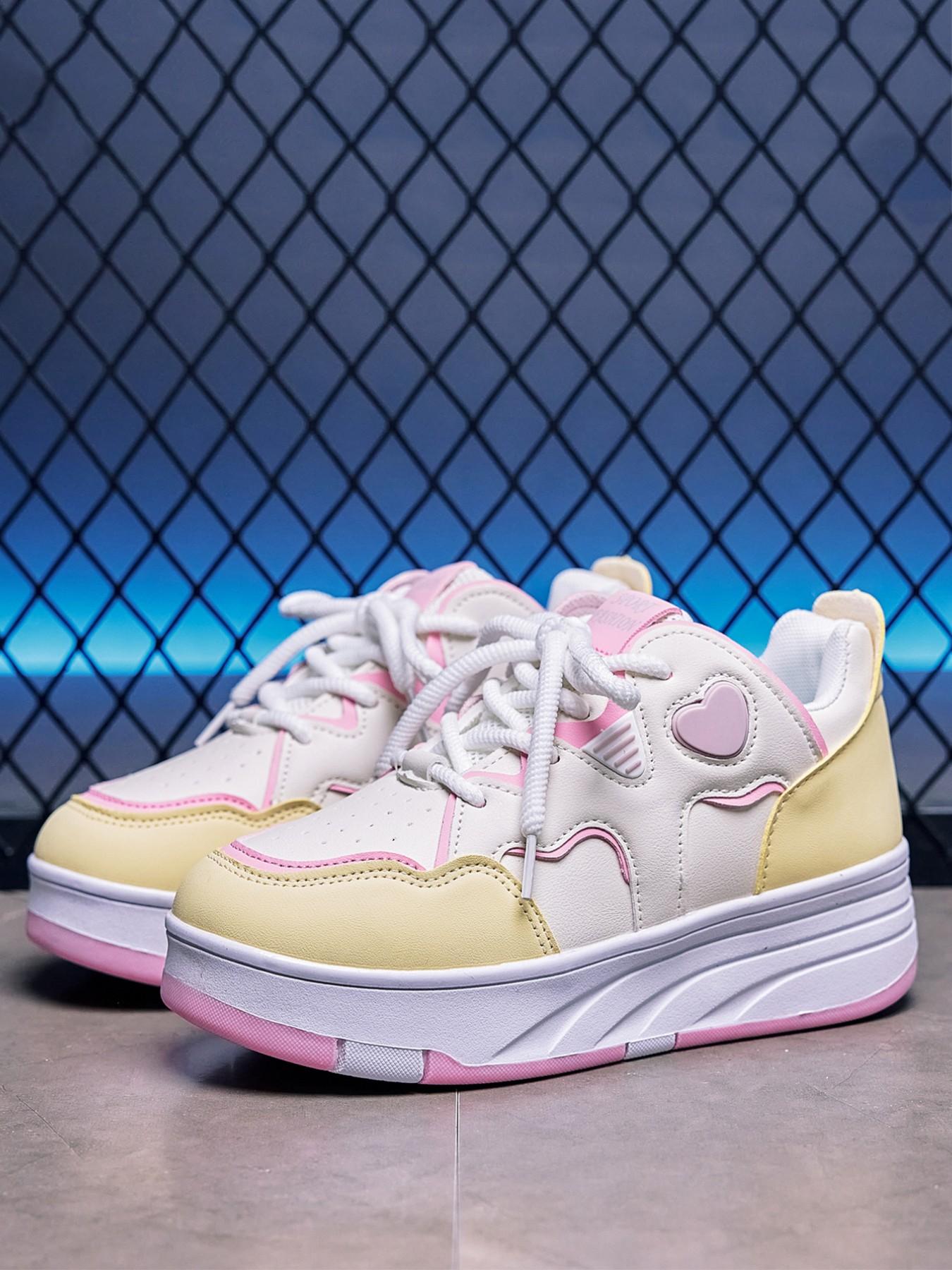 Macaron Sweetheart Roller Skates, Dual-Use Skate Shoes, Cute Heart Decor, Hidden Wheels, Comfortable Walking, All Seasons Casual Style