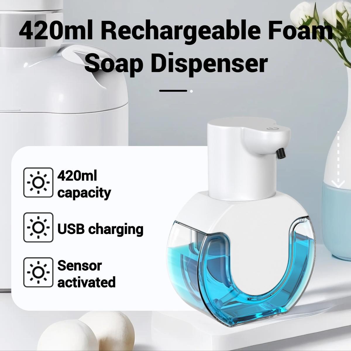 [Wall Mounted | Automatic] Automatic Foam Soap Dispenser, Large Capacity, Wall Mounted | Resin, USB Rechargeable Lithium Battery, Contactless Hand Sanitizer Pump | for Kitchen And Bathroom