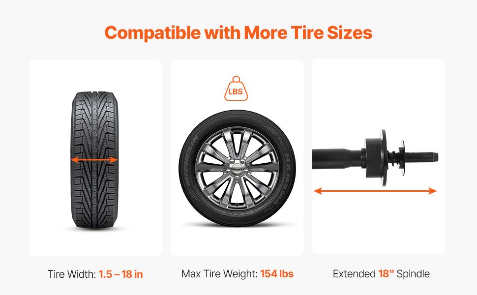VEVOR Tire Changer Machine, 18 Spindle, Durable Tire Balancer with 4 Size of Conic 45# Steel, Reinforced Tire Balancer with Complete Measuring Tools Multi-Compartment, Fit for 1.5-18 Wide Tire
