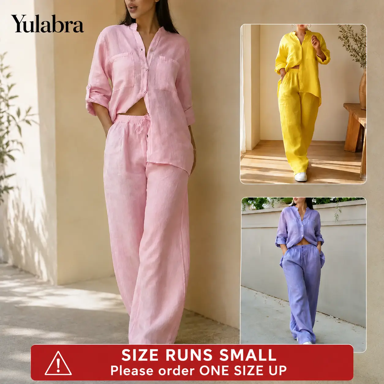 Yulabra  Minimalist Solid Cotton Lounge Outfit Shirt & Relax Pants