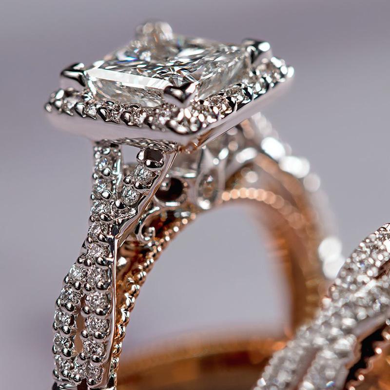 Women's 3-Piece Rose Gold-Plated Cubic Zirconia Bridal Ring Set, Stackable Wedding Ring with Sparkling Bands, Multi-Size All-Seasons Engagement Promise Gift for Wedding Anniversary