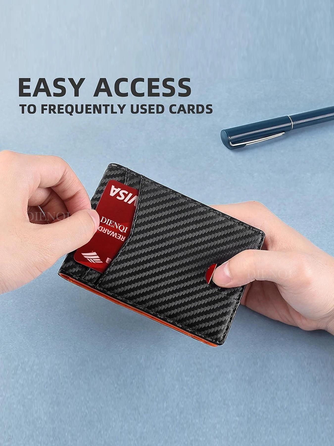 Minimalist RFID Blocking Wallet, Carbon Fiber Business Wallet, Credit Card Holder, Airtag Tracker Compatible, Daily Use Money Bag Clip