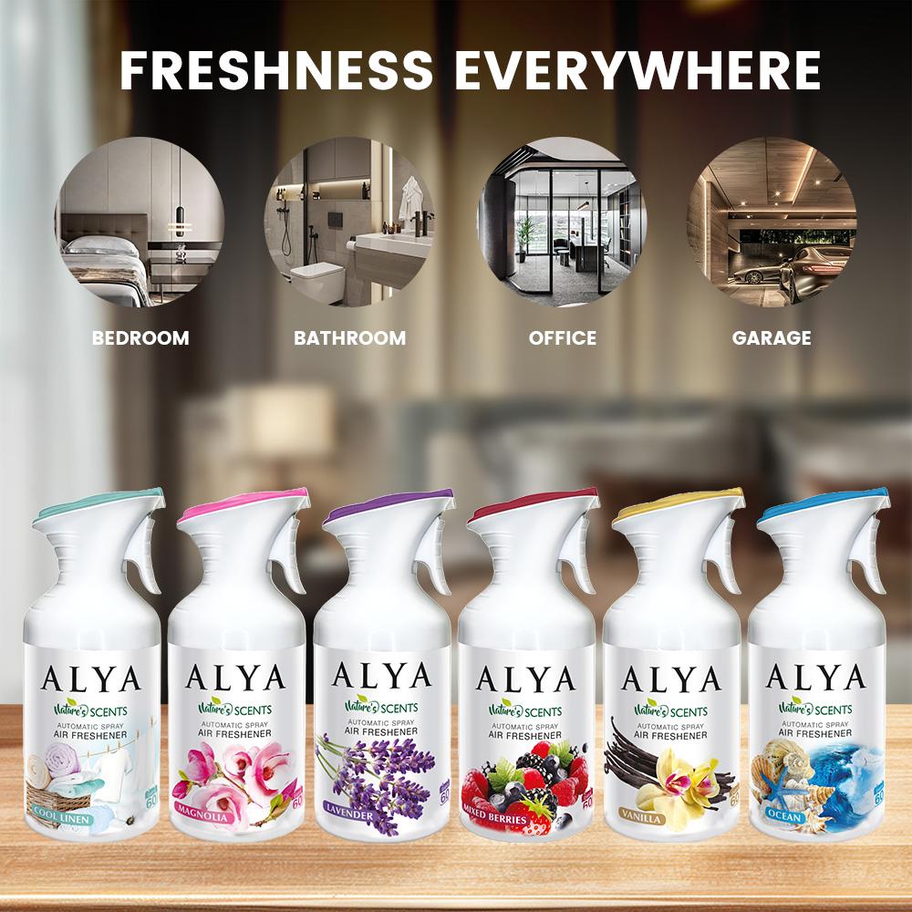 4 PCS (250/ML Each) Air Freshener Spray For Home, 6 Scents - With Lavender, Cool Linen, Magnolia, Mixed Berries, Ocean And Vanilla, Multi-Purpose Room Automatic Spray，ldeal For Car, Offce, Home, Bathroom, Fabric, Closet Fresh Scent