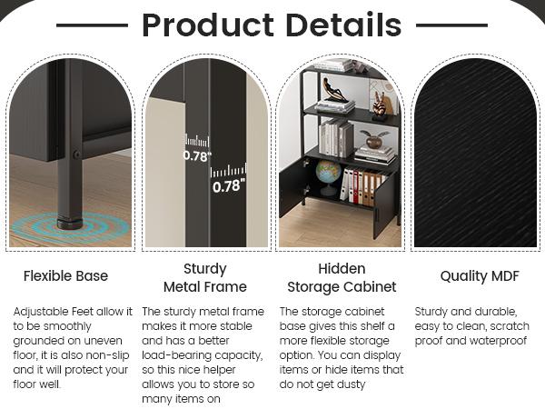 Bookshelf Industrial Chic Arched Bookcase with Doors | 180cm Tall, Durable Metal Frame & Board Construction | Versatile Free Standing Display Cabinet for Living Room or Office