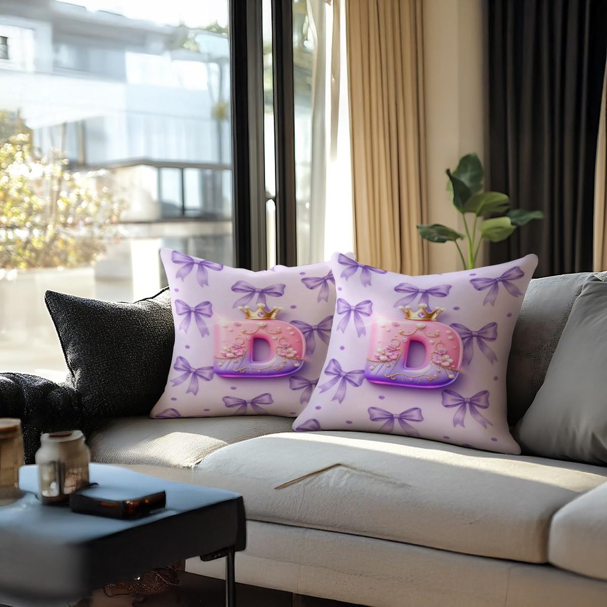 Purple 3D Letter A-Z Crown Throw Pillow 1 Pc with Insert, Soft Comfortable Square Cushion with Zipper Closure for Sofa Chair & Bedroom, Exclusive Customization with Initials Gift, Princess Style Home Decor