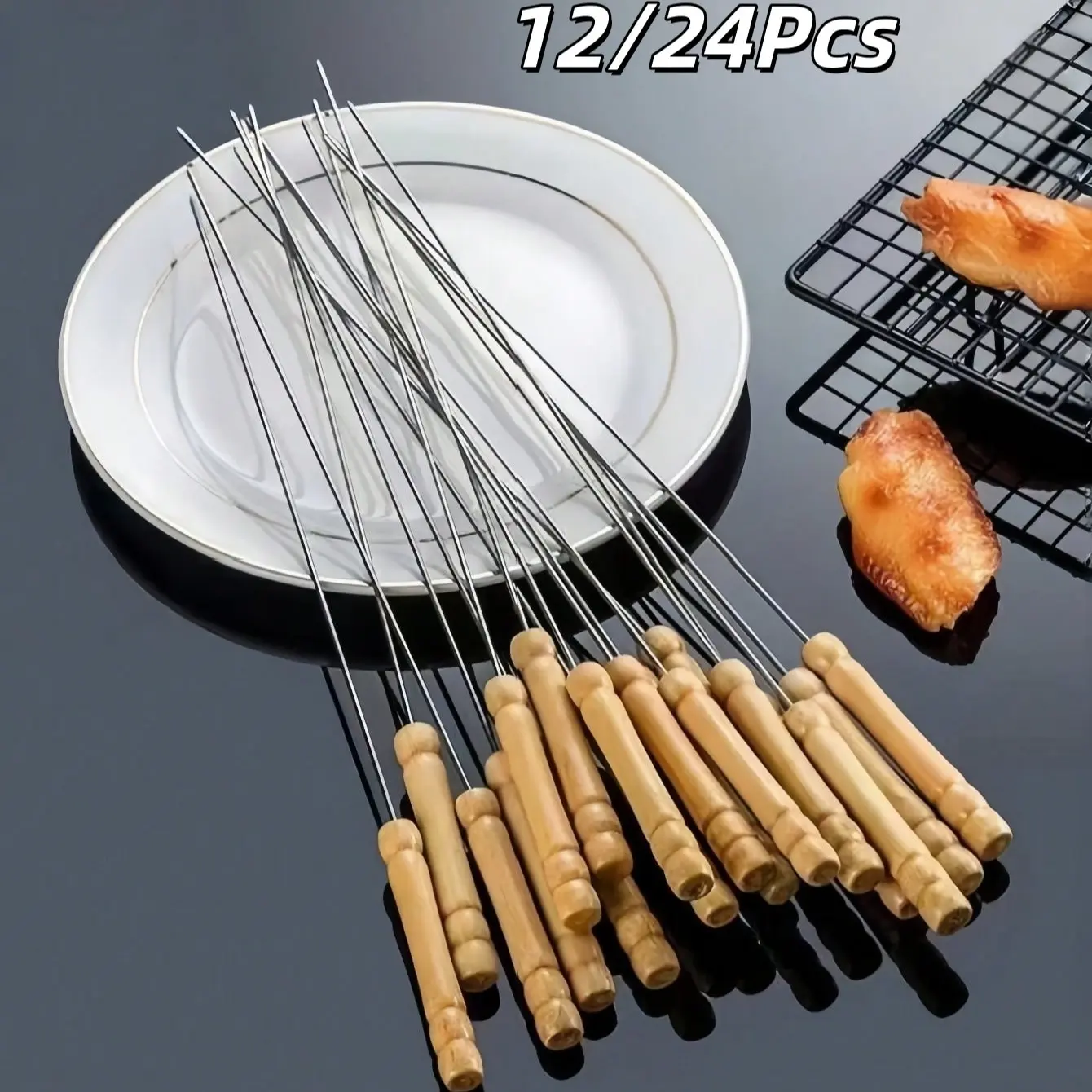 Stainless Steel BBQ Skewers with Heat Resistant Design, Perfect for Summer Grilling, Camping, and Backyard Parties, Durable Rust-Resistant Metal, Barbecue Accessories, Outdoor Bbq Utensils, Barbecue Utensils