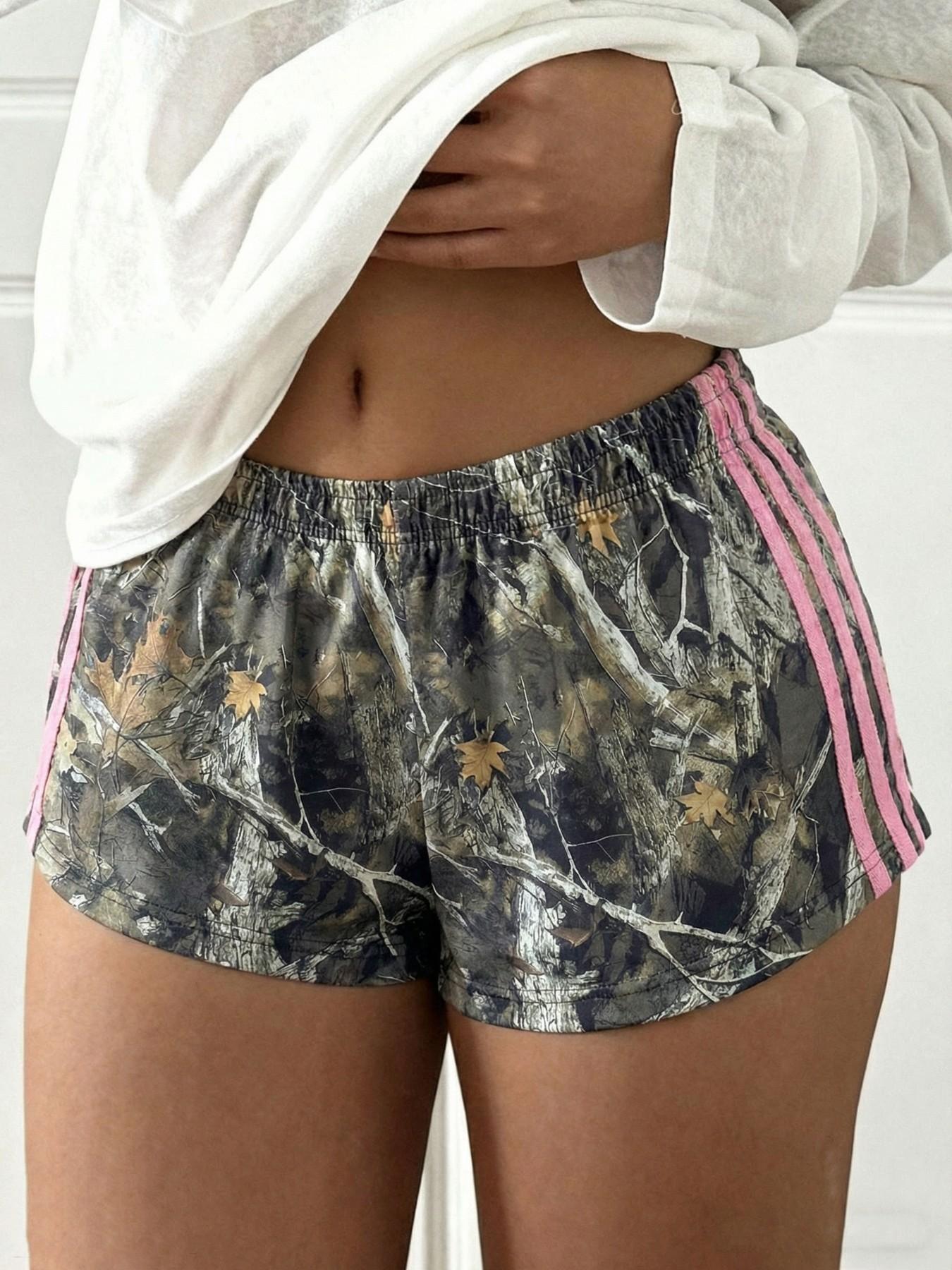 Women's Camo Print Adjustable Elastic Waist Shorts, Casual Comfy Breathable Shorts for Daily Wear, Ladies Bottoms for All Seasons