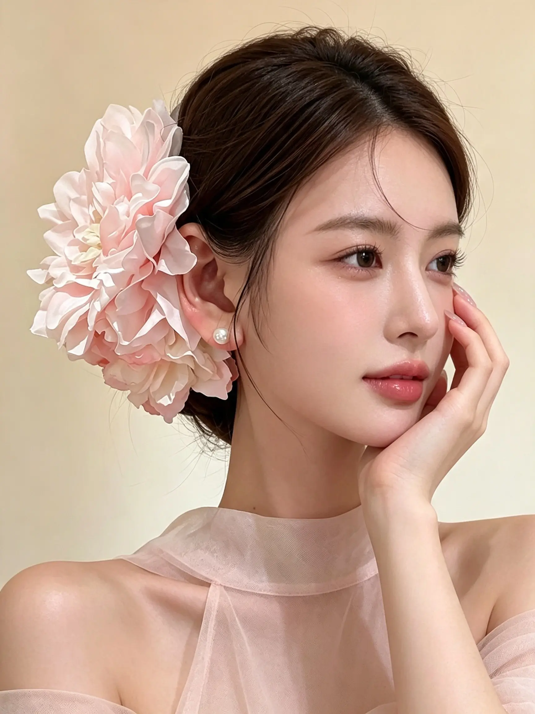 Spring Summer Pure Desire Style Flower Hair Clip, Forest Fairy Sweet Atmosphere Large Hair Claw, Side Ponytail Hair Clip