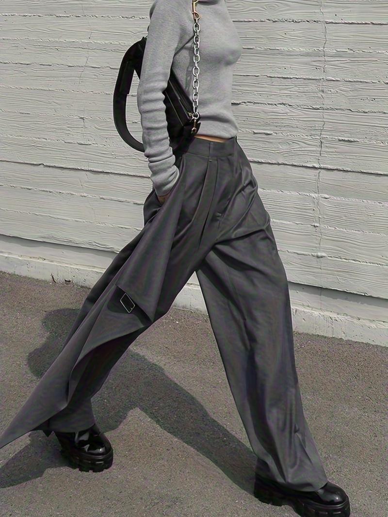 Women's Pure Color Straight Leg Pants with Pockets, Casual Fashion Bottoms, Comfortable and Stylish, Perfect for Daily Wear