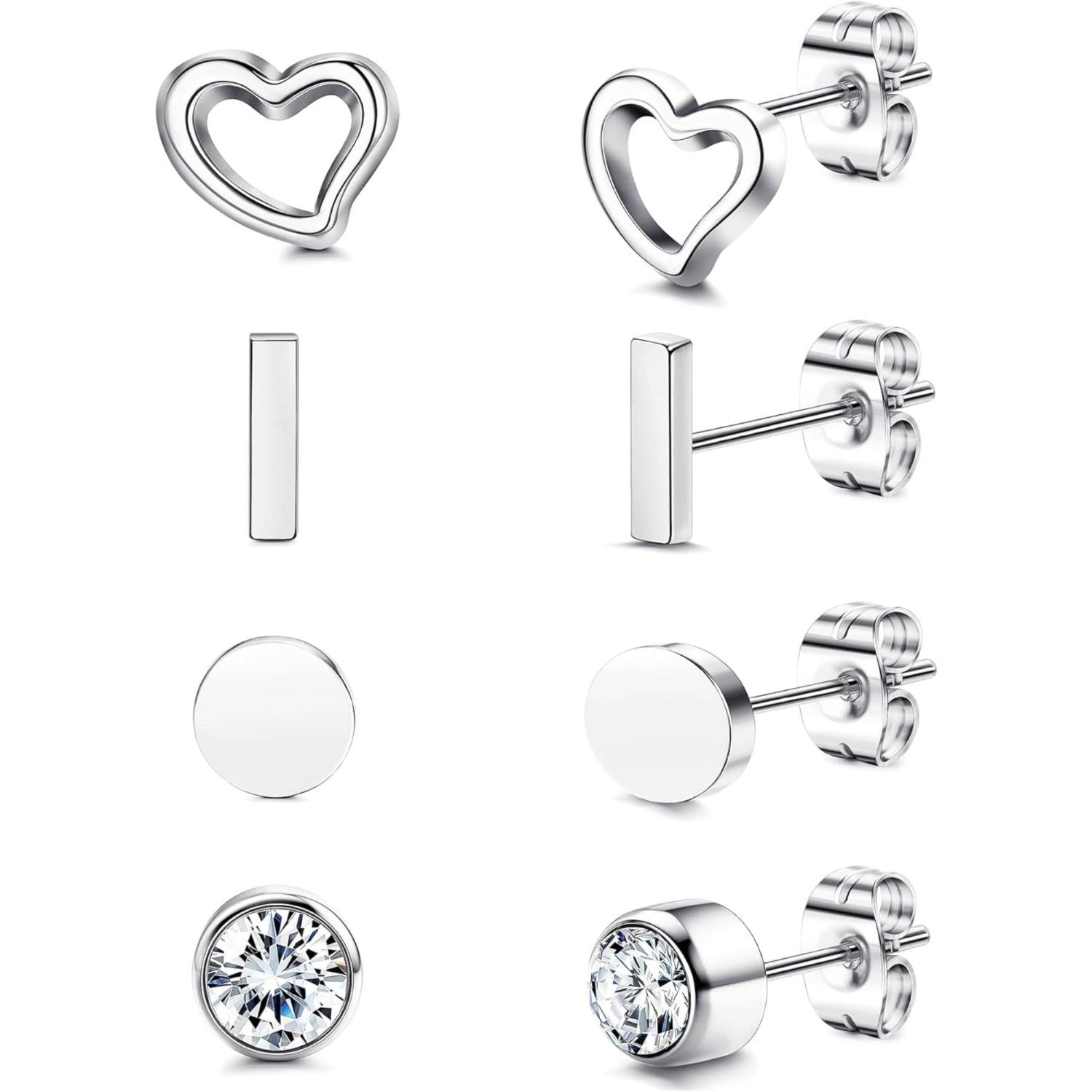 20G Titanium Earrings Studs for Sensitive Ears, Hypoallergenic Implant Grade Titanium Stud Earrings for Women Men| Cz Bar Tiny Dot Heart Titanium Cartilage Earring Nap Sleeper Piercing Earrings Mens Earrings Set