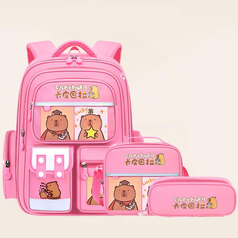 Capybara Theme Kids Backpack for Girls, 3PCS Backpack Set|  Lunch Box & Pencil Case, Bookbag for Teen Girls Kids Elementary Middle High School Students