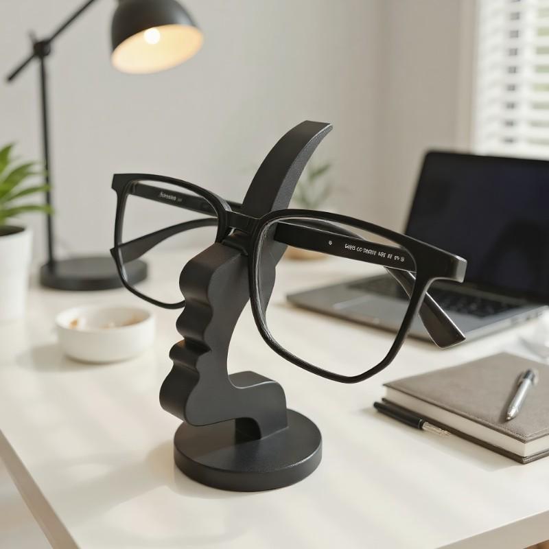 Modern Curved Glasses Stand, Elegant Side Face Holder, Minimalist Design, Protective Glasses Case for Desks or Nightstands, Thin