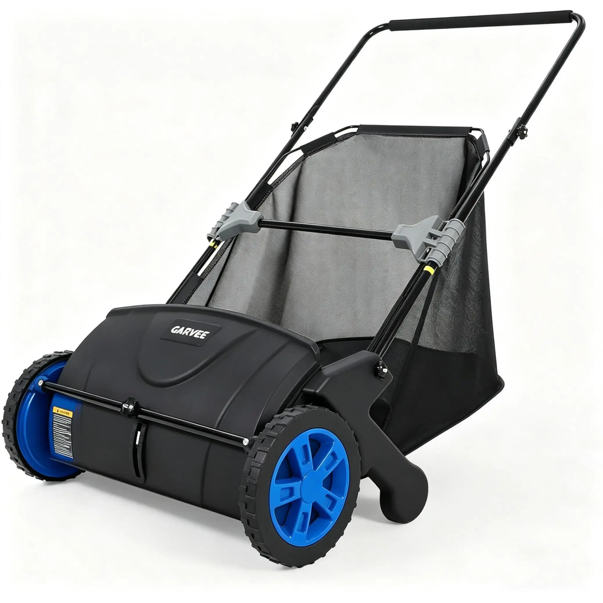 Manual Push Lawn Sweeper, 21in Leaf & Grass Collector, Heavy Duty Thick Steel Construction, 3.5 Cu. ft. Large Capacity Mesh Bag Hopper, 2 Spinning Brushes, Blue