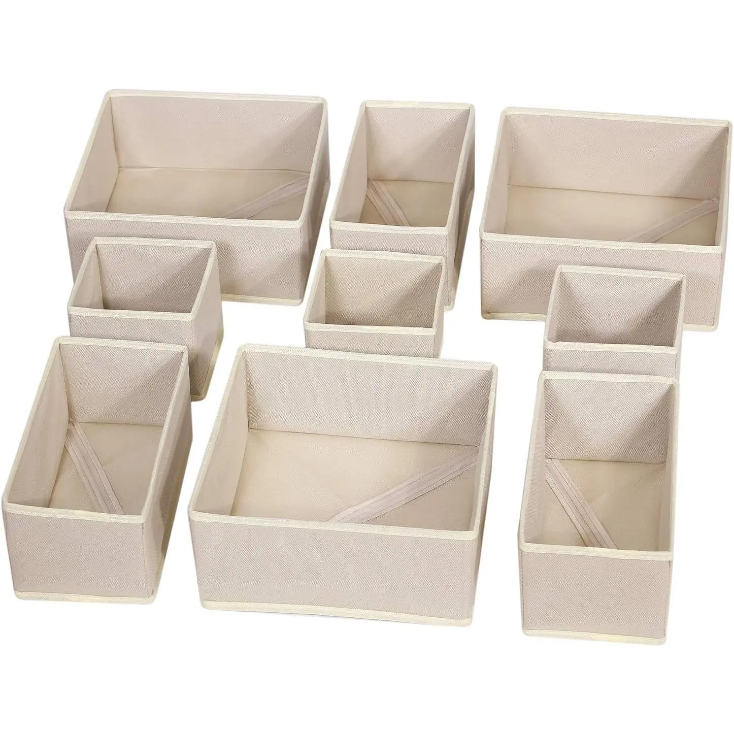 9 Pack Foldable Fabric Storage Boxes with Dividers - Closet Dresser Drawer Organizer Baskets Bins Containers for Baby Clothes Underwear Bras Socks Lingerie Clothing, Beige 333Gift