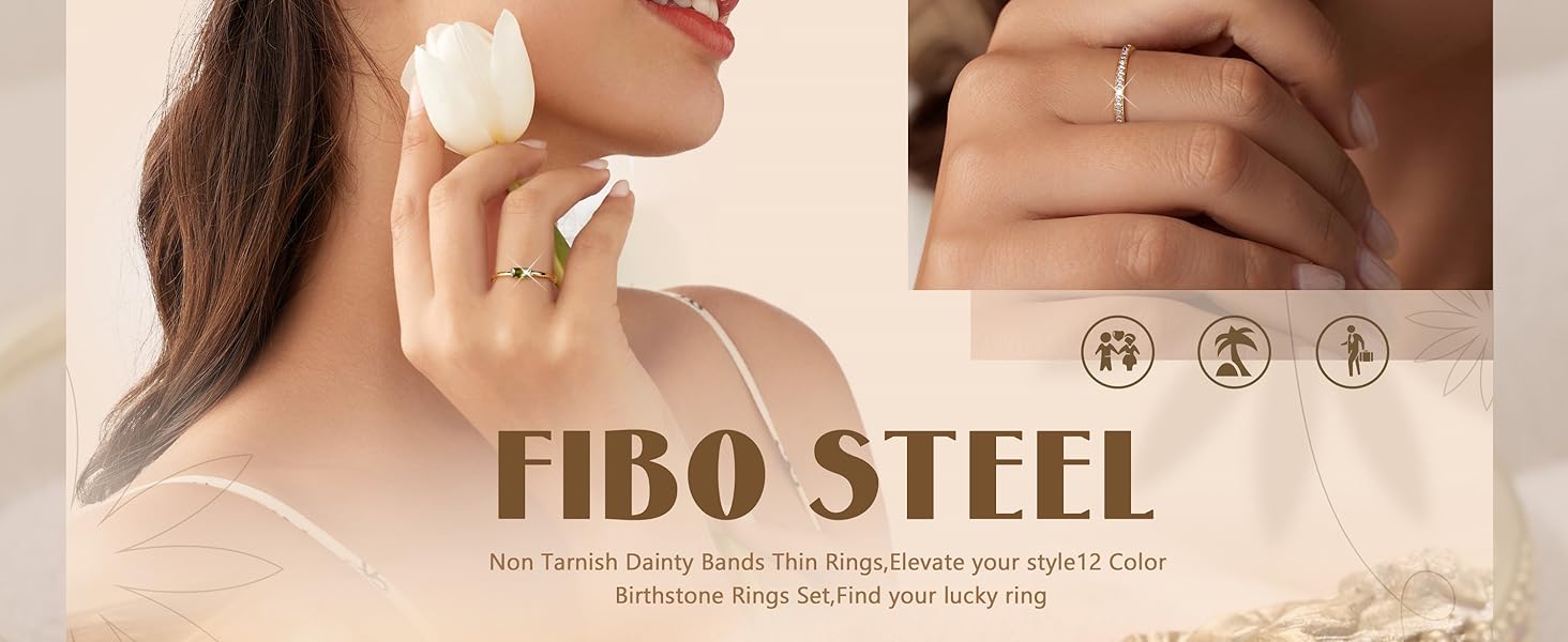 Gold Stackable Birthstone Rings for Women - Gold Filled Non Tarnish Dainty Gold Stacking Rings Set - Cubic Zirconia Thumb Knuckle Ring Wedding Engagement Ring for her Gifts Size 6 7 8 9 10 3pcs