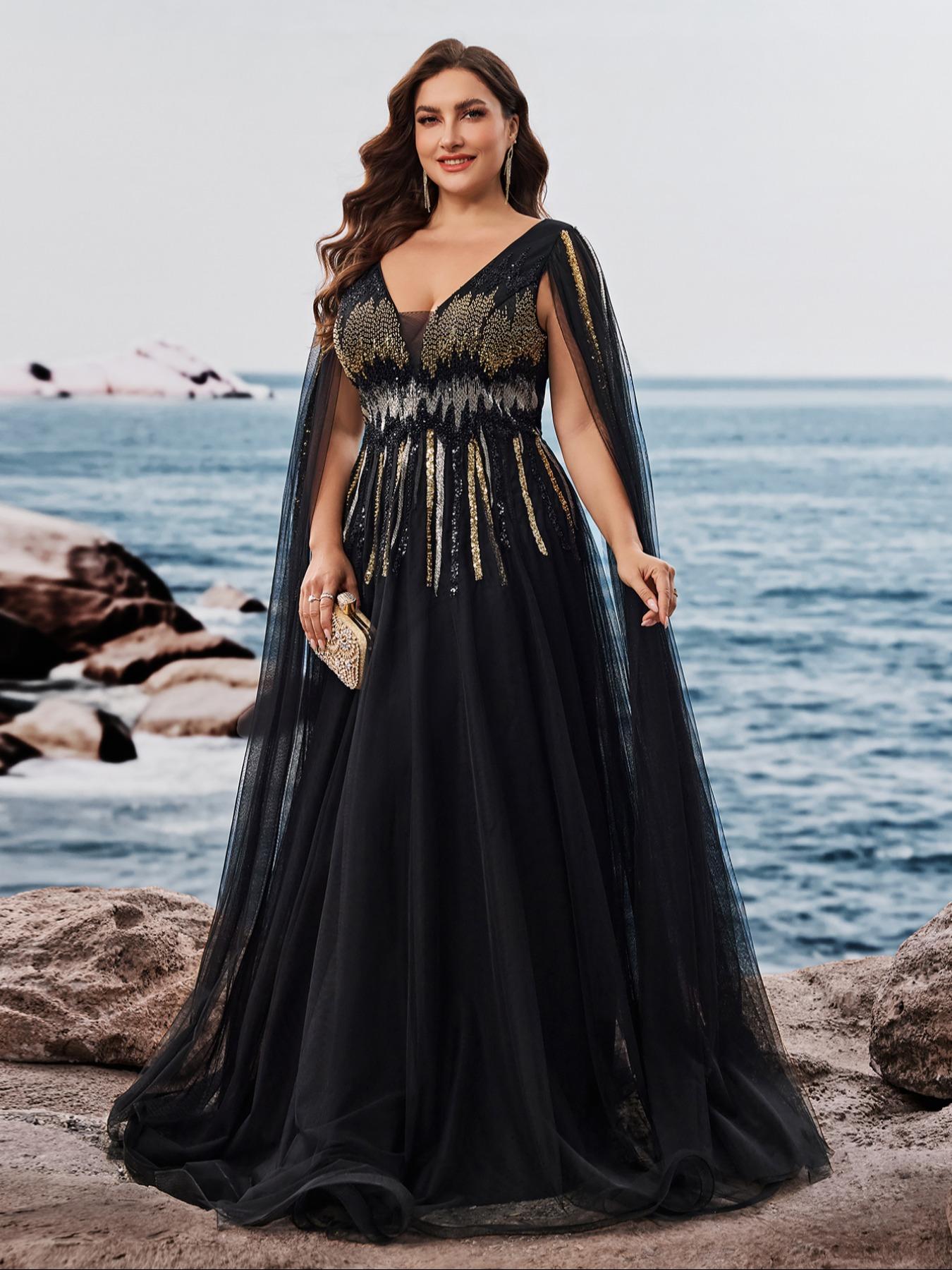 Elegant Plus Size Evening Gown, Custom Embroidered Sequins Mesh Woven Dress, Formal Party Prom Mother of Bride Graduation Ballroom Wear - TikTok Shop Elegant Plus Size Evening Gown, Custom Embroidered Sequins Mesh Woven Dress, Formal Party Prom Mother of Bride Graduation Ballroom Wear - TikTok Shop