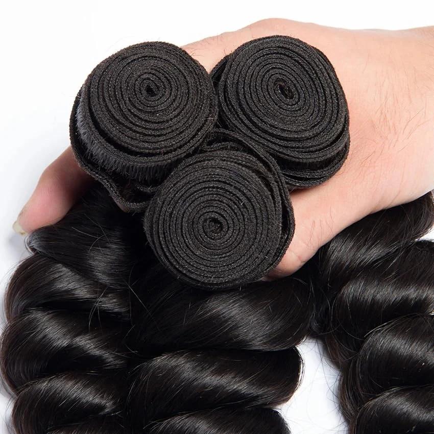 12A Natural Black Loose Deep Wave Bundles Human Hair 30Inch Brazilian Virgin Hair Extensions  Unprocessed Natural Hair Double Weft Bundles For Women