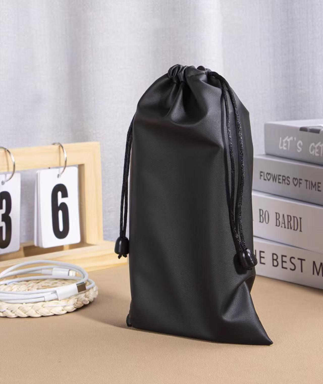 1 Pack 3.9x6.3 Inch PU Drawstring Bags Storage Bag Waterproof Pouch For Wireless microphone（J6 K61 M6 J40), charging cable or earphone