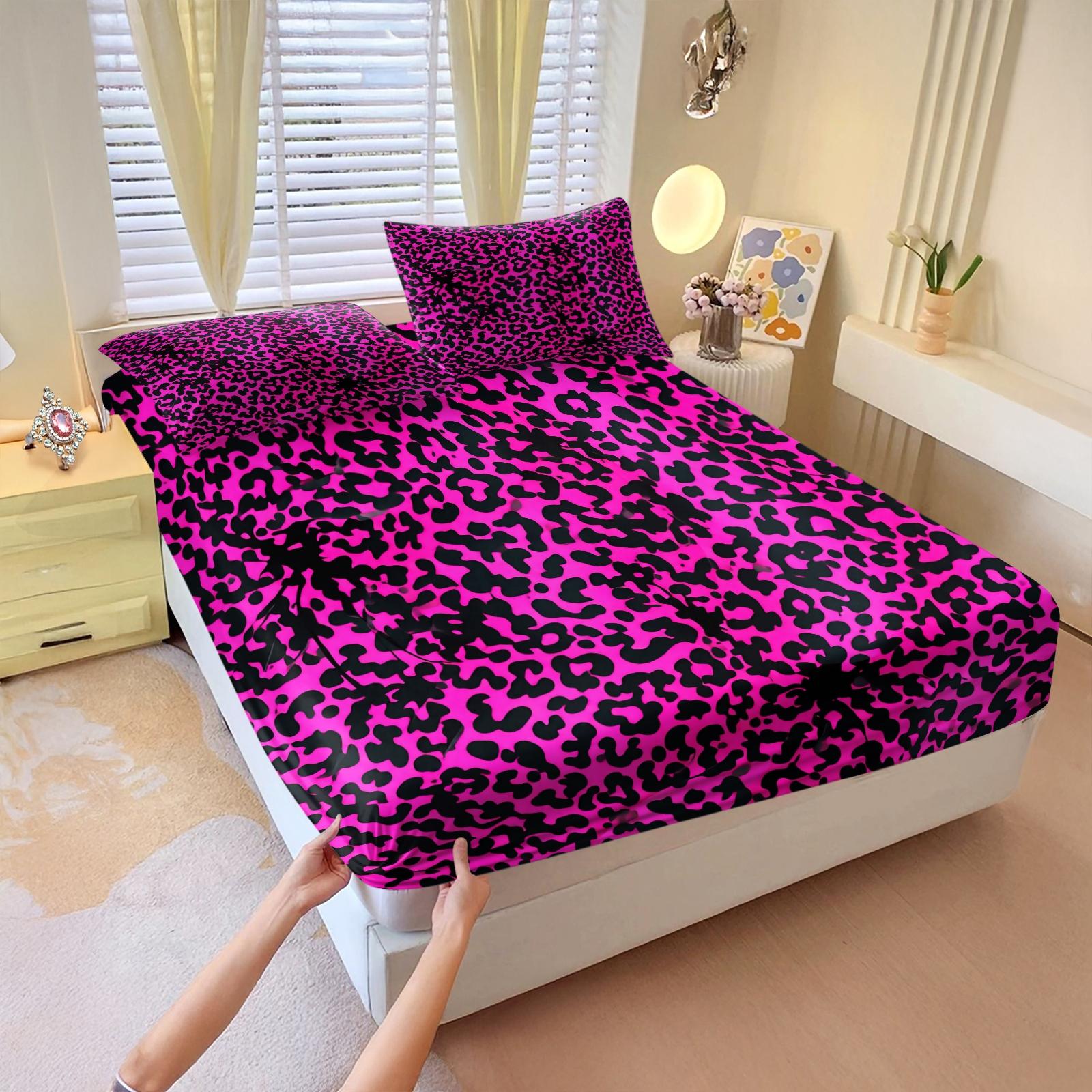 3Pcs Classic Leopard Print Luxury Vintage Boho Fitted Sheet Set, Elastic Edge Wrap Around Mattress, Wrinkle Resistant Non-Slip Easy Care, Ideal Housewarming Birthday Christmas Gift