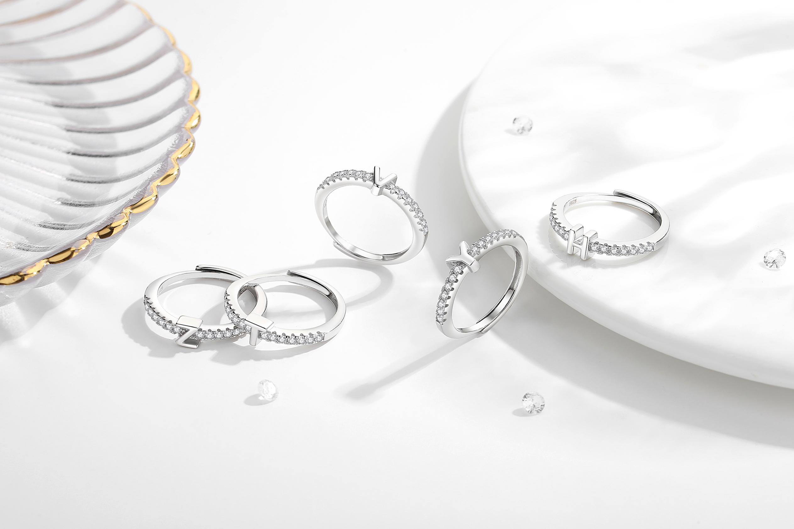 26 Initial Rings for Women & Girls, Letter A - Z Shiny Adjustable Open Rings, Personalized Name Ring Gifts For Birthday and Valentines