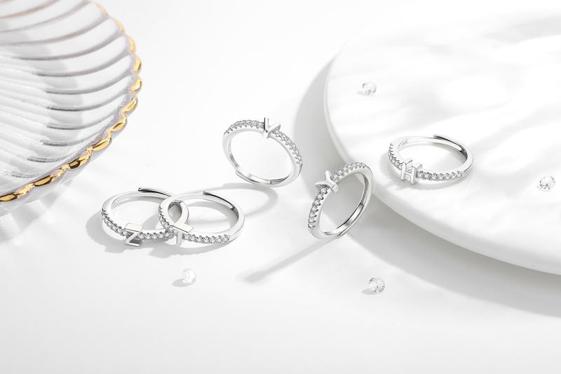 26 Initial Rings for Women & Girls, Letter A - Z Shiny Adjustable Open Rings, Personalized Name Ring Gifts For Birthday and Valentines