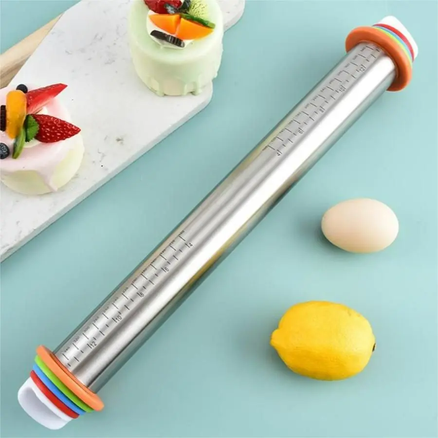 17 Inch Adjustable Thickness Rolling Pin, 1 Piece Stainless Steel Dough Roller with Measuring Function, Simple Durable Rolling Pin, Kitchen Food Bakeware Baking Tools Supplies