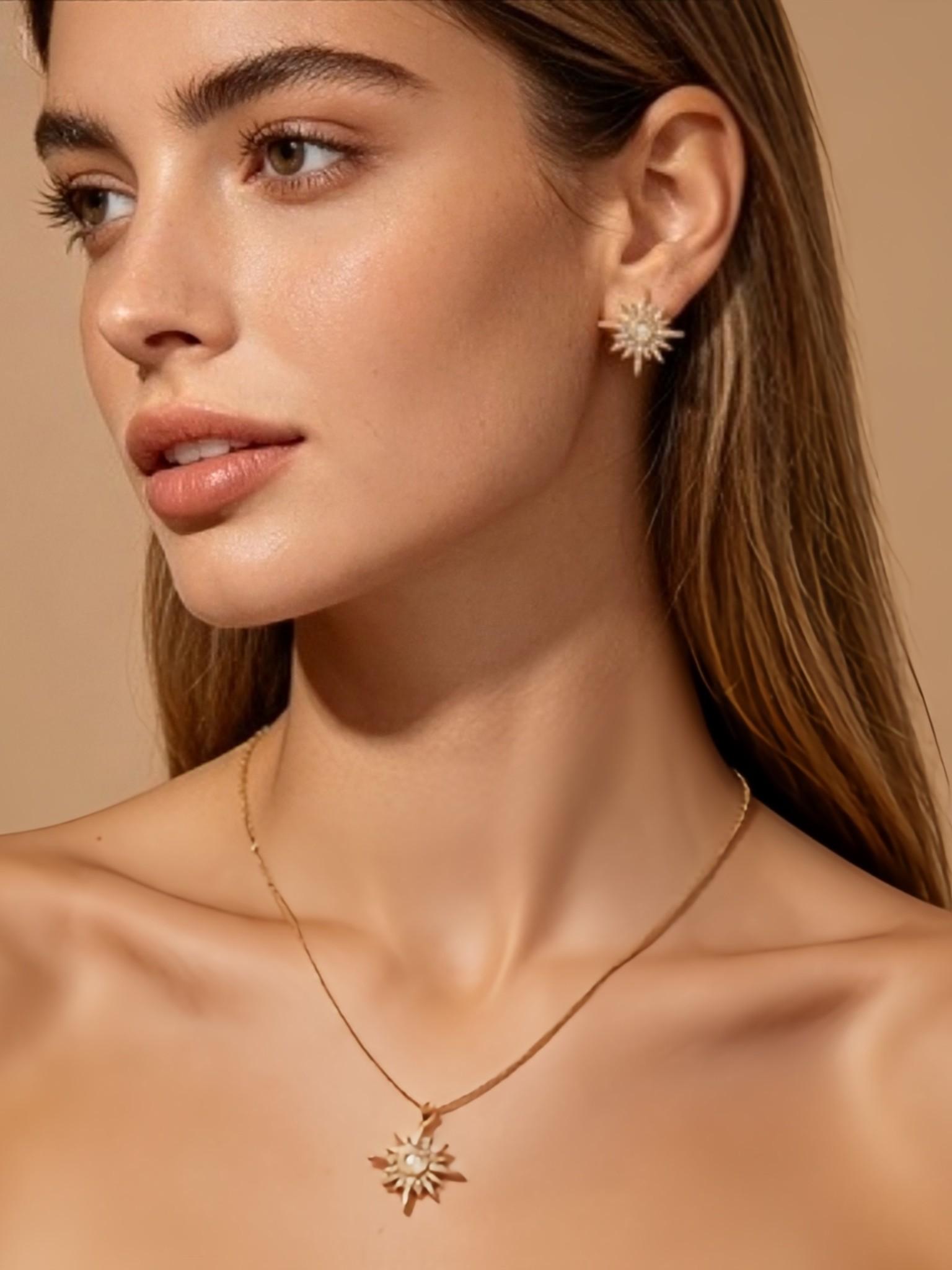 Women's Starburst Necklace Earrings Set, Elegant Starburst Jewelry, Wedding Gift Set, Perfect for Special Occasions