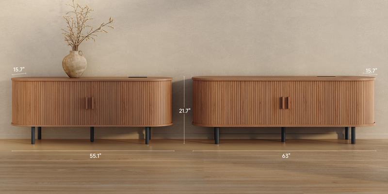 【Sliding Doors Design】ONBRILL 55"/63" Gorgeous Fluted TV Stand for TVs up to 60/70 Inch, Modern Entertainment Center with Power Outlet & Adjustable Shelves Storage for Living Room, Media Console,Bedroom Furniture,Christmas Gift【HolidayHaul】