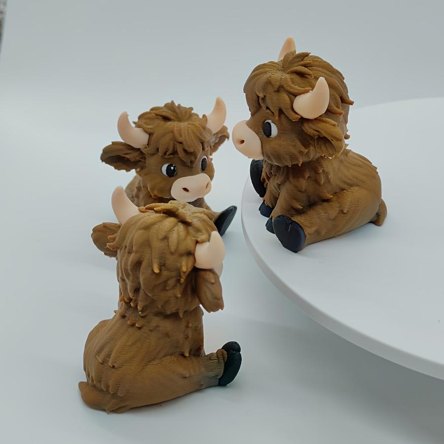 3D Printed Creative Scottish Highland Cow Figurine, High-End Unique Car Decoration, Small Collectible Ornament, 1 Piece