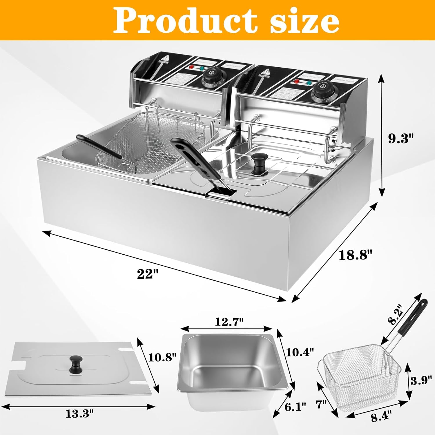 5000W Commercial Dual Basket Deep Fryer - 12L Stainless Steel Electric Fryer w/ Independent Temp Control, Detachable Oil Tanks & U-Shaped Heating