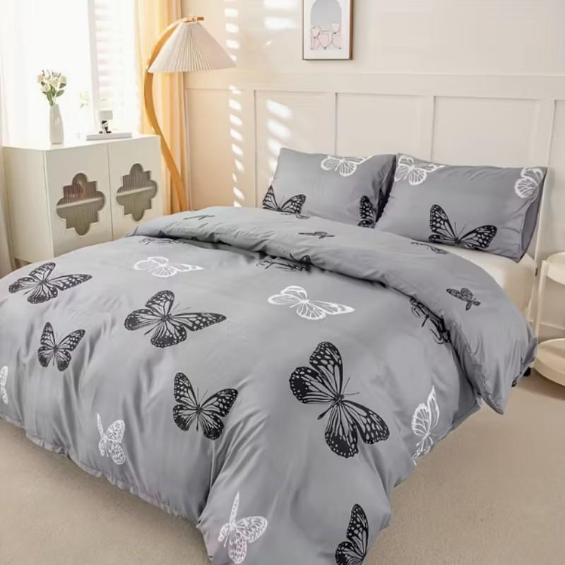 Butterfly Pattern Bedding Set, Decorative Bedding Set, Bed Sheet Sets, Soft Polyester Fiber, Zipper Closure, Includes 1 Fitted Sheet & 2 Pillowcases, All Seasons
