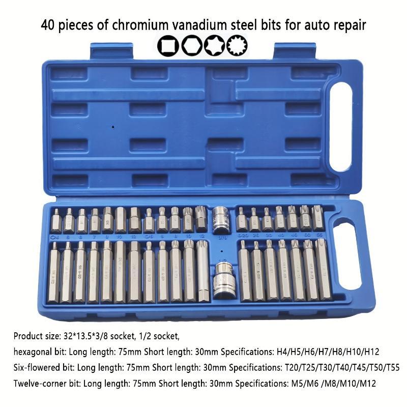 40pcs Star Batch Set Repairing Wrench Socket Combination Auto Repairing Socket Car Hexagon Wrench Car Kit Car Outlet Car Repair Drill Bit Steel Material Screwdriver Sleeve