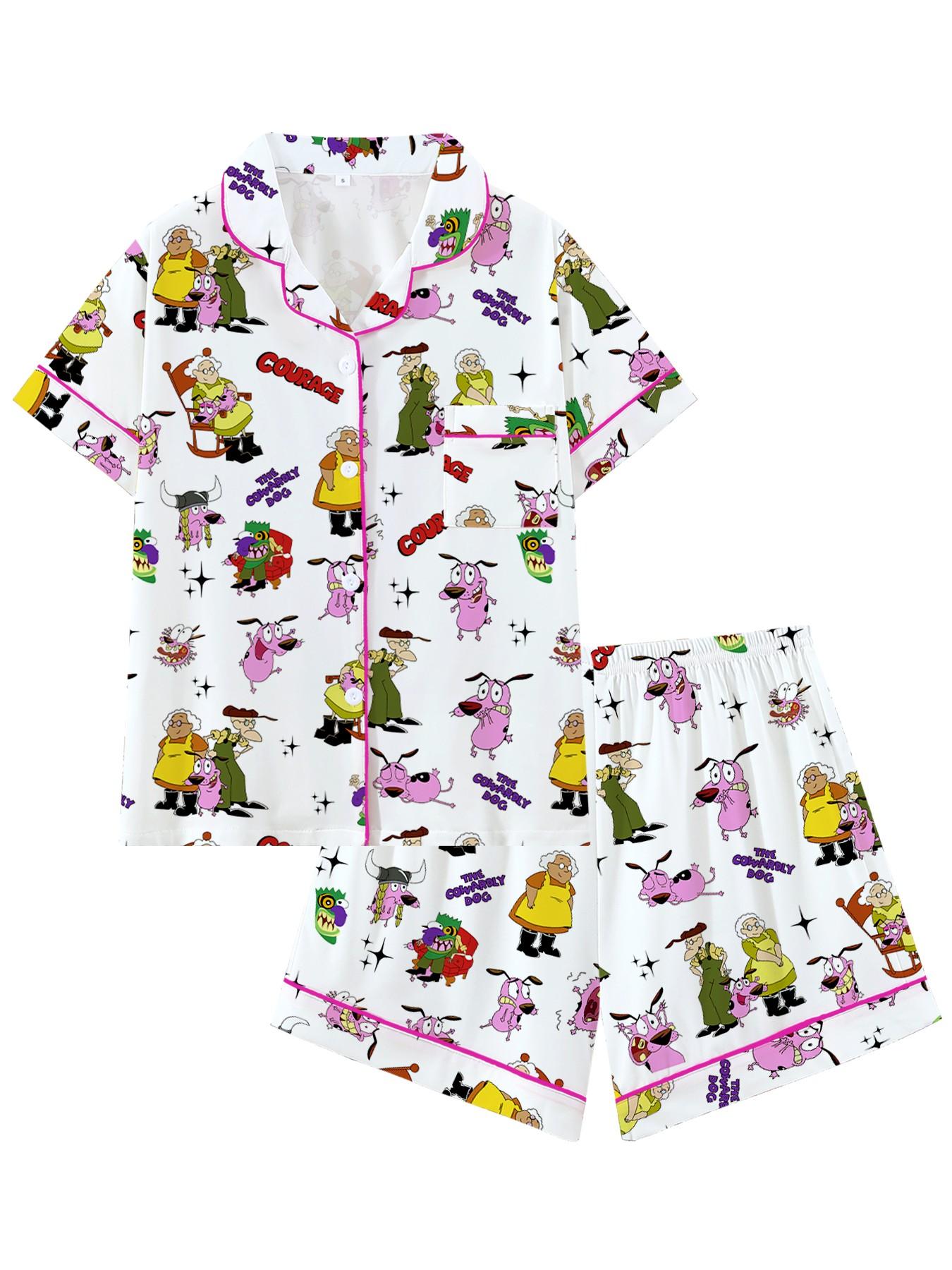 Courage the Cowardly Dog Cartoon Pajama Set, Loose-Fitting Short Sleeve Sleepwear, Comfortable Wear-Outside Pajamas, Perfect Gift