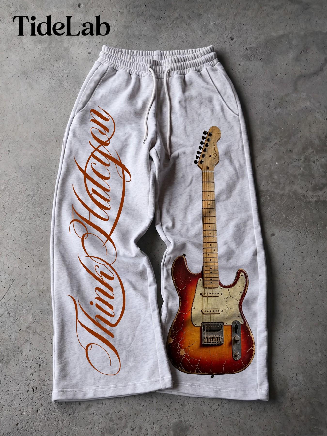 Unisex Vintage Electric Guitar Print Comfy Loose-Fit Classic Relaxed Fit Casual Pants, Classic Streetwear Style, Ideal for Daily Wear and Music Festivals