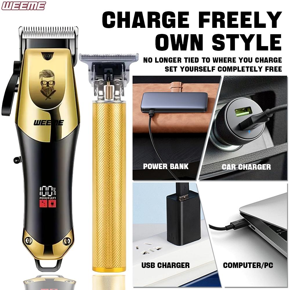 Professional Men's Hair Clipper Set, Cordless Clipper, USB Rechargeable Electric Shaver, Includes T-Blade Trimmer, 8 Guide Combs, Cleaning Brush & Cable