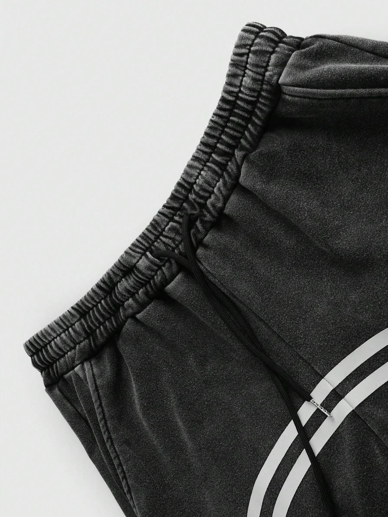 Cotton Men's Plain Color Patchwork Front Drawstring Pocket Casual Sweatpants, Drawstring Waist, Printed Wide Leg, Zipper Design