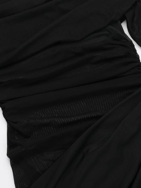 Women's Plain Off Shoulder Ruched Sheer Mesh Dress, 2025 Elegant Long Sleeve Long Dress for Party Banquet, Ladies Summer Clothes