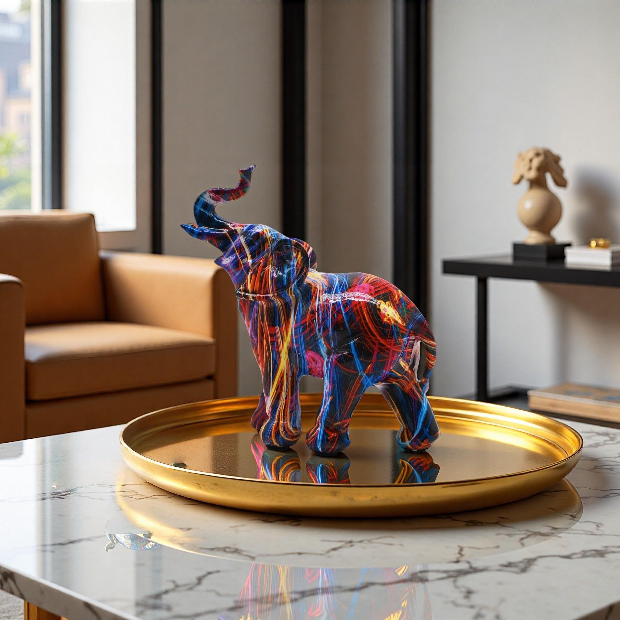 Colorful Elephant Resin Statue, Abstract Art Sculpture, Home Decor, Living Room, Office Desk, Feng Shui Lucky Ornament, Nordic Style, Handcrafted