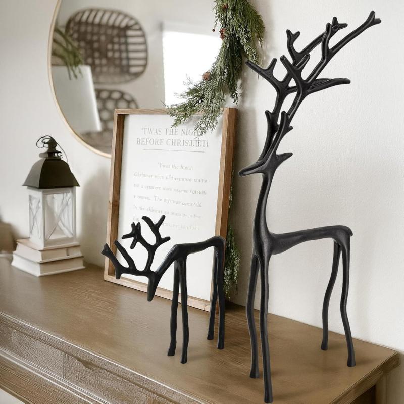 Set of 2 Rein deer Statues, Alloy Christmas Figurines, Deer Sculptures, Holiday Decorations, Festive Home Ornament