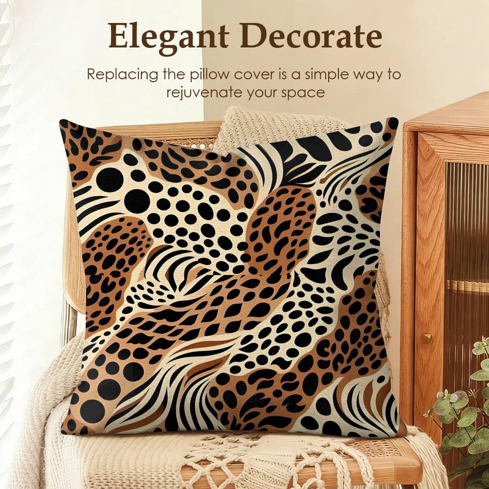 PIKPAKA Leopard print Cushion Cover Organic linen, breathable and skin-friendly, invisible zipper Eco-friendly double-sided printing，Washable and mite-removing, durable DIY fabric ，The perfect gift for home decor enthusiasts